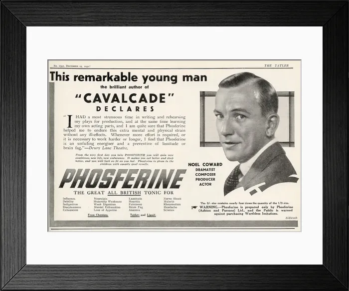 Framed Print : Phosferine advert with Noel Coward Framed Print : Phosferine advert with Noel Coward