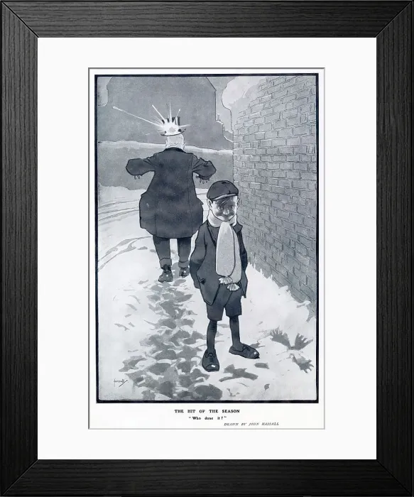 Framed Print : Mischievous schoolboy pleased with his direct hit. Date: 1904 Framed Print : Mischievous schoolboy pleased with his direct hit. Date: 1904