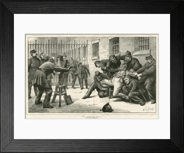 Framed Print : Bashful model and six policemen Framed Print : Bashful model and six policemen