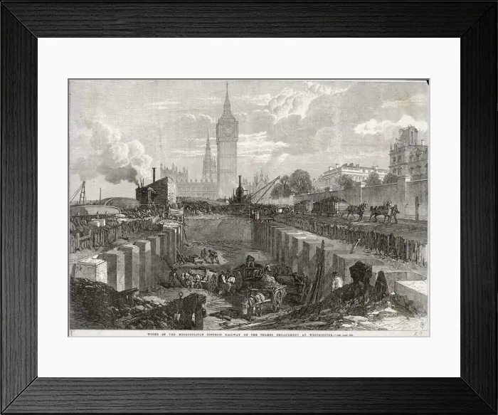 Framed Print : Underground railway works, Thames Embankment, London Framed Print : Underground railway works, Thames Embankment, London