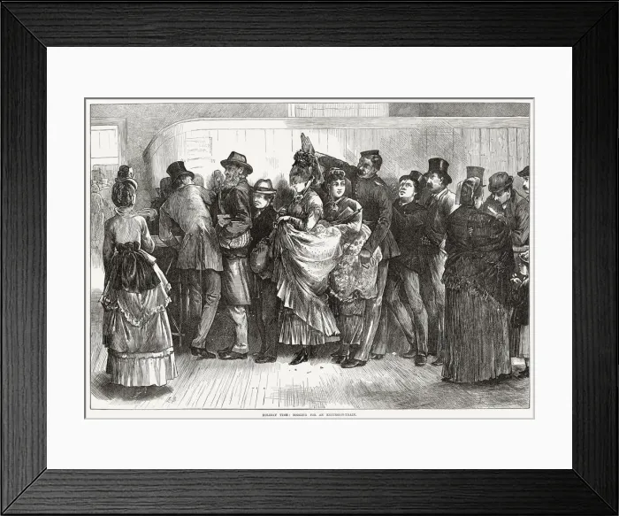 Framed Print : A long queue to buy railway tickets - and an opportunity for casual flirtation