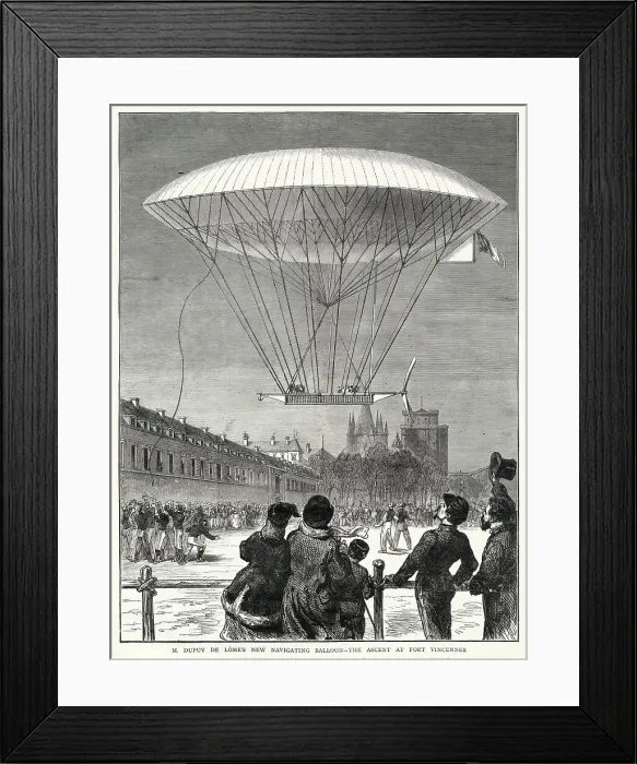 Framed Print : Dupuy de Lome's dirigible at Fort Vincennes, Paris. Date: 1872 Framed Print : Dupuy de Lome's dirigible at Fort Vincennes, Paris. Date: 1872
