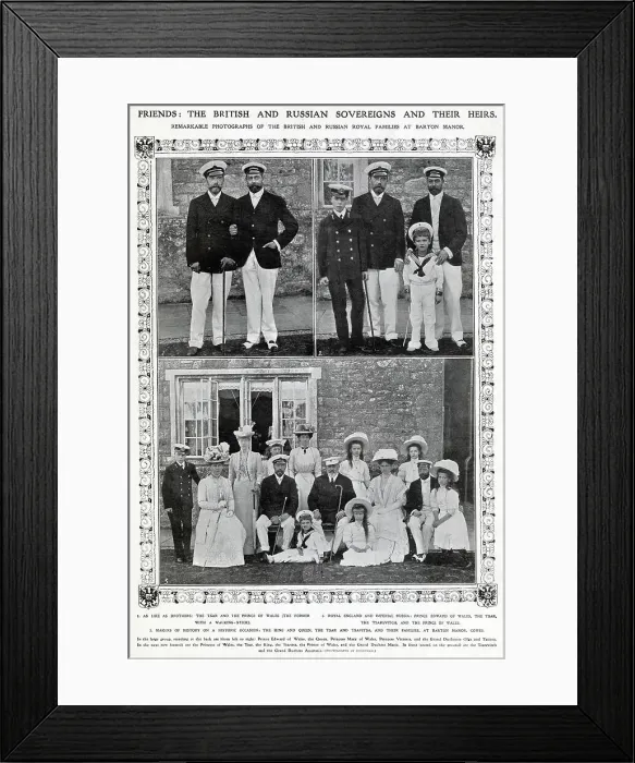Framed Print : Edward VII and the British royal family entertain the Russian royal family at Barton Manor, Cowes, on the Isle of Wight. Date: 4th August 1909 Framed Print : Edward VII and the British royal family entertain the Russian royal family at Barton Manor, Cowes, on the Isle of Wight. Date: 4th August 1909