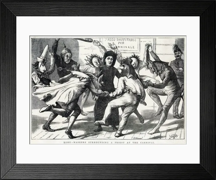 Framed Print : Carnival revellers in a Roman street Framed Print : Carnival revellers in a Roman street