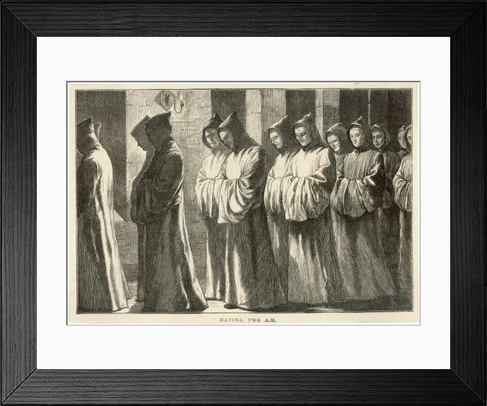 Framed Print : Carthusian monks process to matins at 2 am