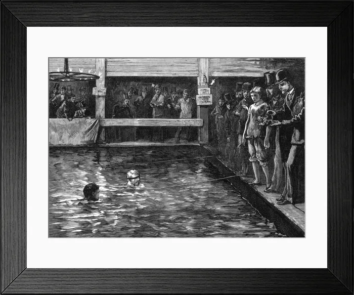 Framed Print : Swimming competition at the Lambeth Baths, London Framed Print : Swimming competition at the Lambeth Baths, London