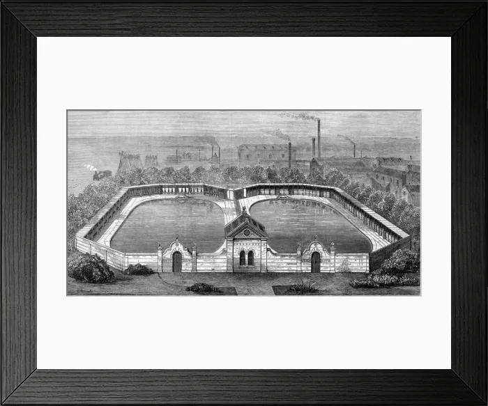 Framed Print : Free swimming baths for men and boys, Derby