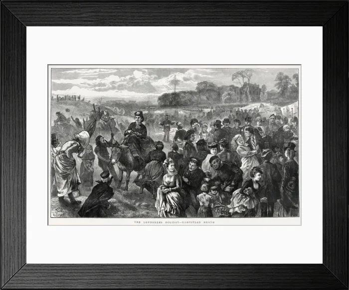 Framed Print : Bank Holiday leisure on Hampstead Heath, north west London - a lady rides a donkey Framed Print : Bank Holiday leisure on Hampstead Heath, north west London - a lady rides a donkey