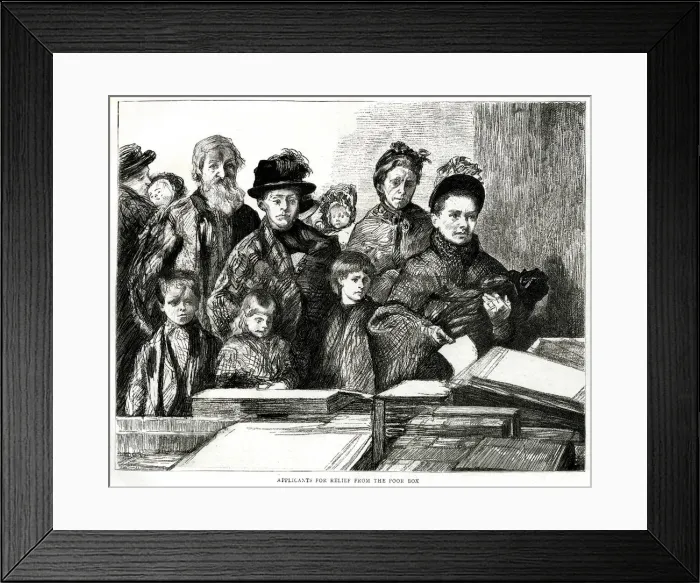 Framed Print : Applicants for relief from the poor box 1887 Framed Print : Applicants for relief from the poor box 1887