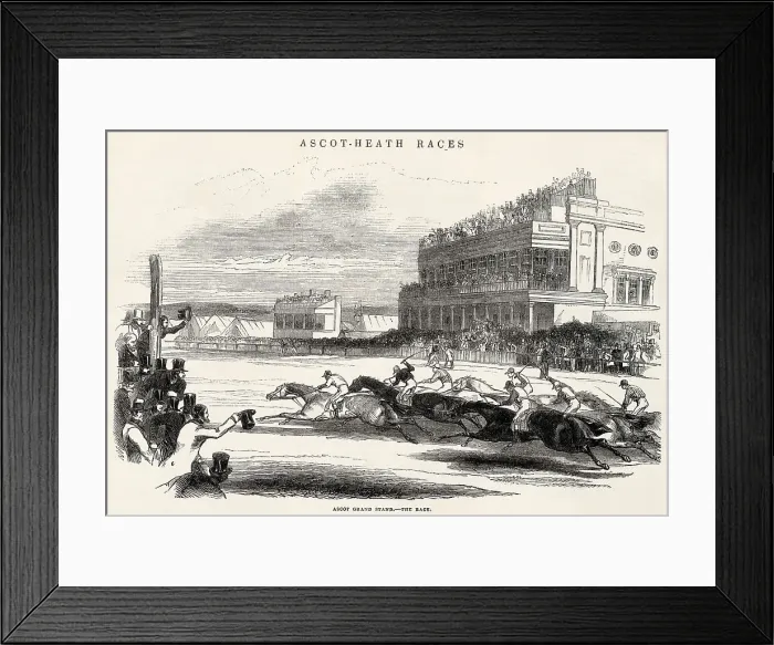 Framed Print : Horse race, including the Grandstand. Date: 1843