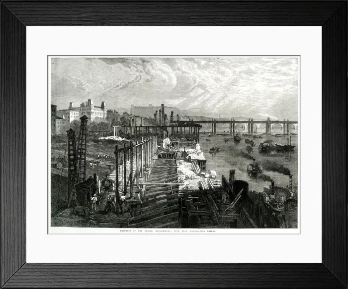 Framed Print : Progress on Thames Embankment 1865 Framed Print : Progress on Thames Embankment 1865