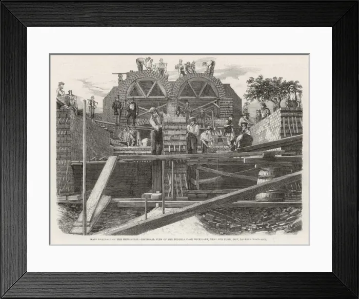 Framed Print : DRAINAGE. London Metropolitan Main Drainage : constructing tunnels in Wick Lane