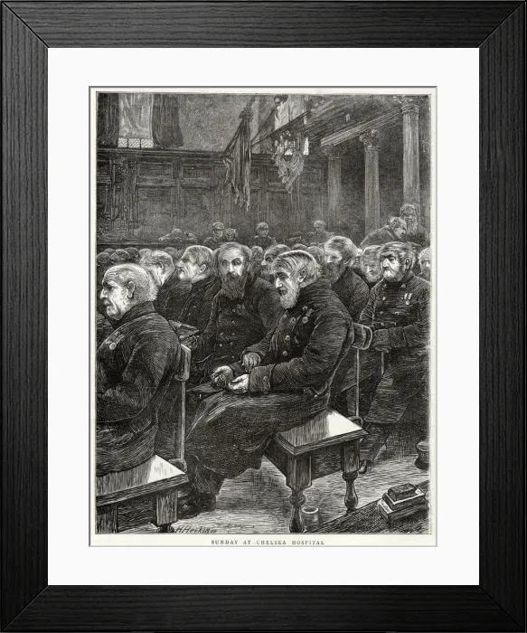 Framed Print : Sunday at Chelsea the Royal Hospital Chelsea. With limited number of men receiving Framed Print : Sunday at Chelsea the Royal Hospital Chelsea. With limited number of men receiving