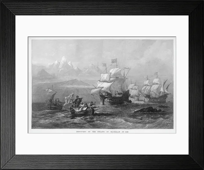 Framed Print : MAGELLAN. Fernao de Magalhaes discovers the Straits of Magellan