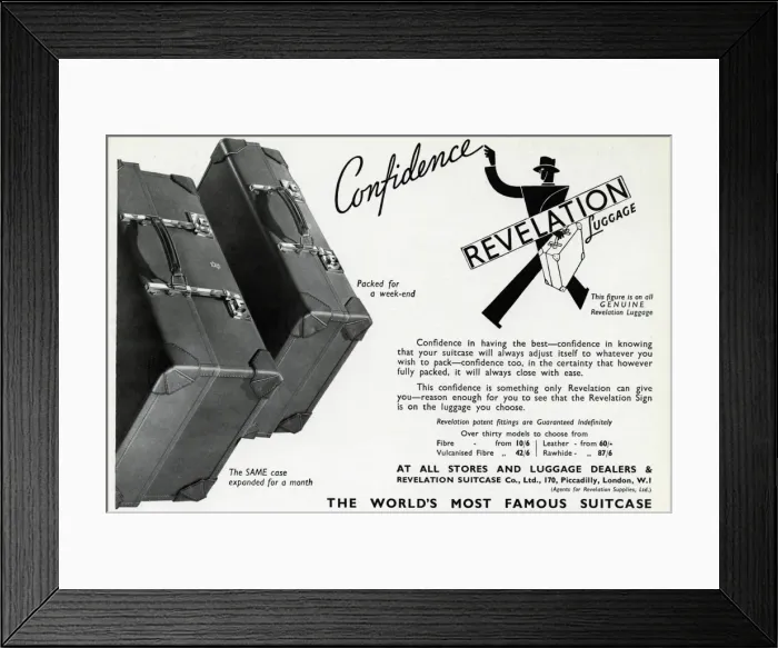 Framed Print : Advert fo Revelation suitcases 1939 Framed Print : Advert fo Revelation suitcases 1939