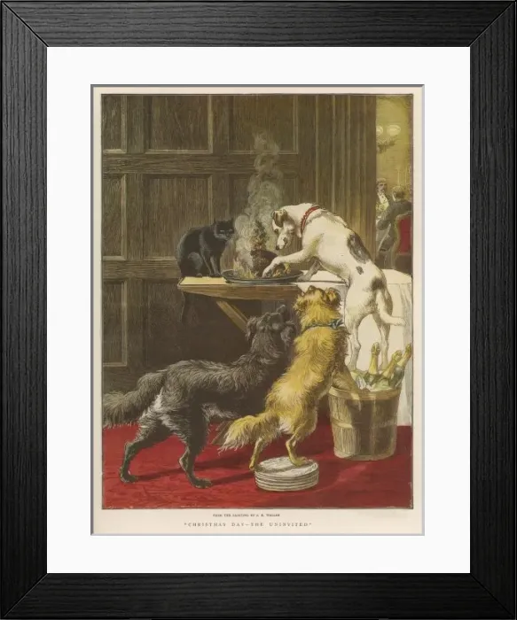 Framed Print : Dogs and Xmas Pudding Framed Print : Dogs and Xmas Pudding