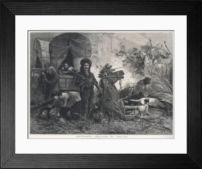 Framed Print : Indians Attack Emigrants Framed Print : Indians Attack Emigrants