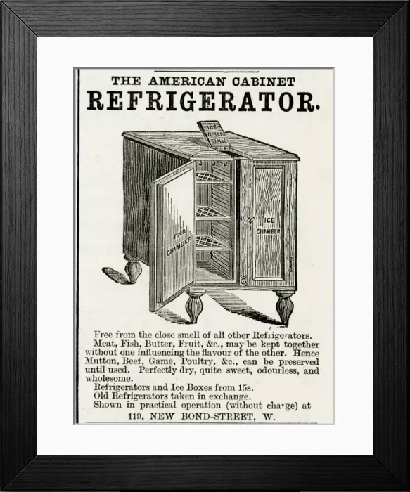 Framed Print : American refrigerator & ice box 1883 Framed Print : American refrigerator & ice box 1883