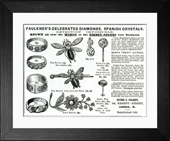 Framed Print : Advert for Faulkers novelty jewellery 1886 Framed Print : Advert for Faulkers novelty jewellery 1886
