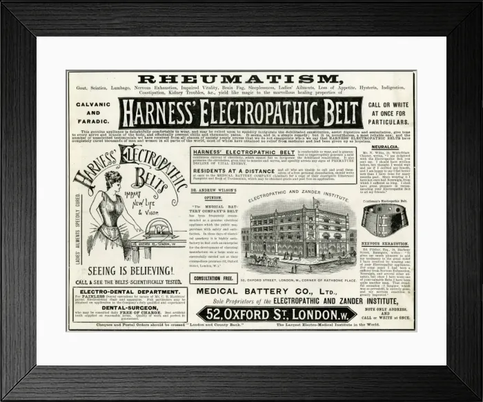 Framed Print : Advert for Harness Electropathic Belt 1892 Framed Print : Advert for Harness Electropathic Belt 1892