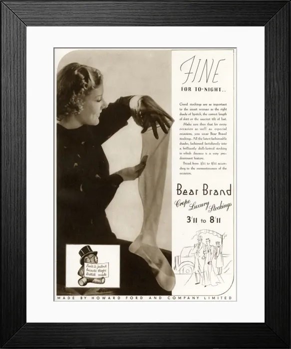 Framed Print : Advert for Stockings by Bear Brand 1937