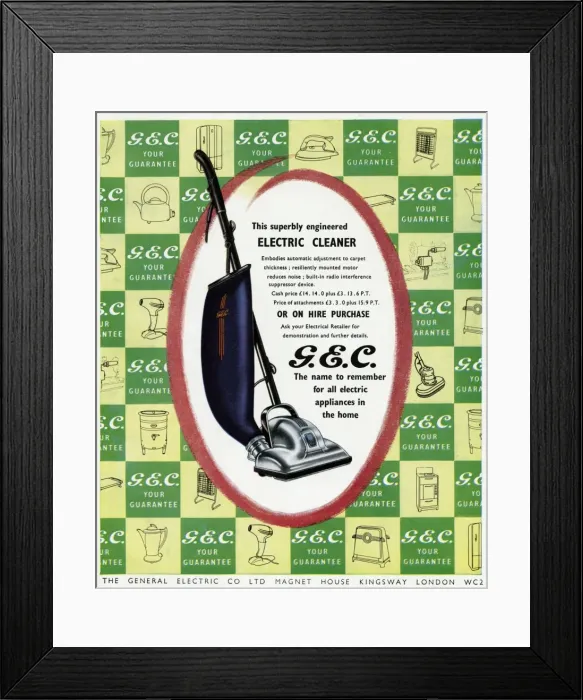 Framed Print : Advert for GEC Electric cleaner 1950