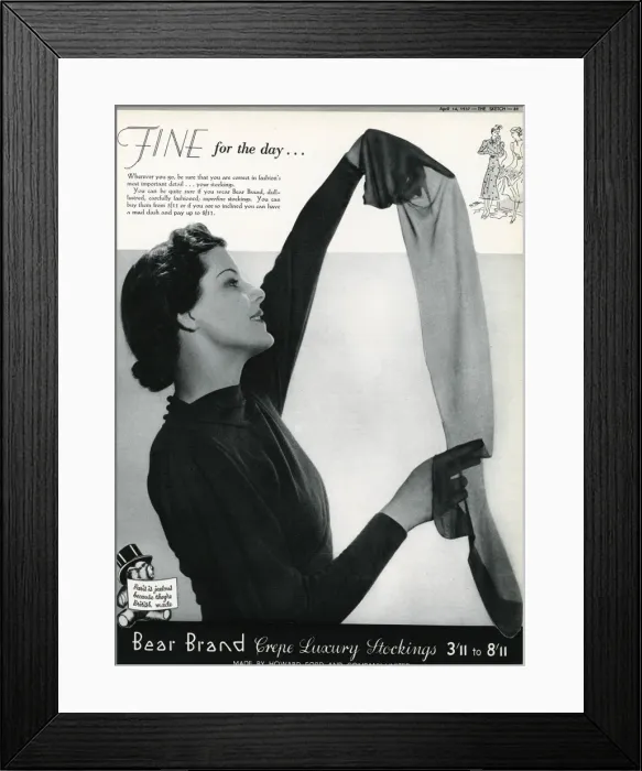 Framed Print : Advert for Stockings by Bear Brand 1937 Framed Print : Advert for Stockings by Bear Brand 1937