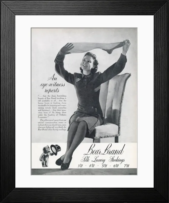Framed Print : Advert for stockings by Bear Brand 1940 Framed Print : Advert for stockings by Bear Brand 1940