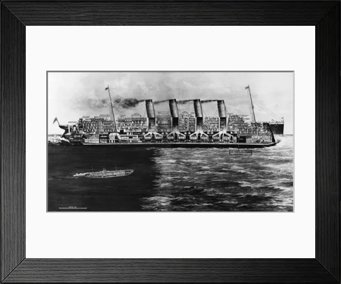 Framed Print : Sectional drawing of the Lusitania