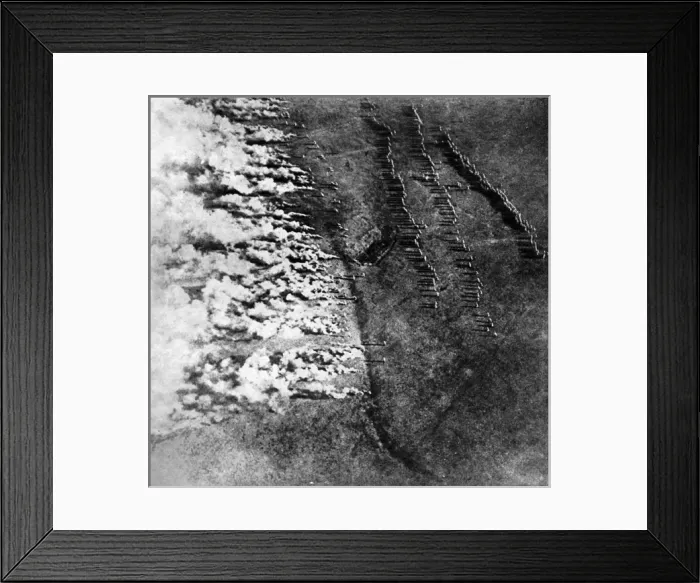 Framed Print : Aerial view of a German gas-attack Framed Print : Aerial view of a German gas-attack
