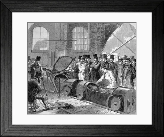 Framed Print : First dispatch of mail-bags by pneumatic tube Framed Print : First dispatch of mail-bags by pneumatic tube