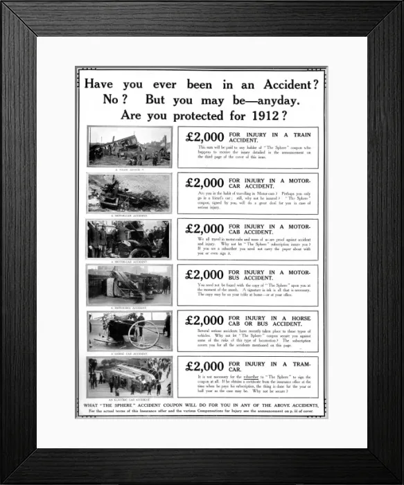 Framed Print : Insurance advertisement from 1912 Framed Print : Insurance advertisement from 1912