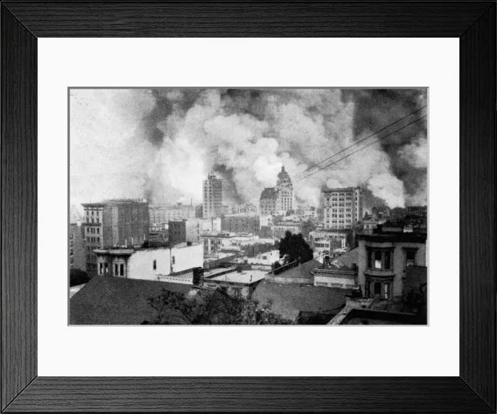 Framed Print : Large clouds of smoke from the spreading fires. The aftermat Framed Print : Large clouds of smoke from the spreading fires. The aftermat
