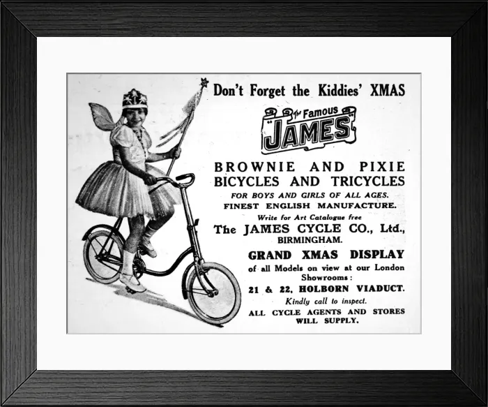 Framed Print : James bicycles advertisement