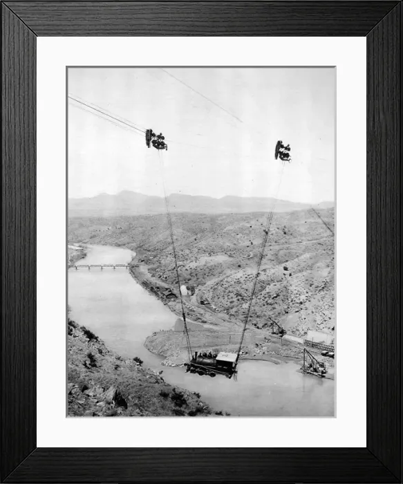 Framed Print : Dinky engine slung from cables in New Mexico Framed Print : Dinky engine slung from cables in New Mexico