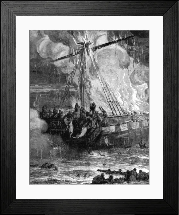 Framed Print : The ship, Cospatrick in flames