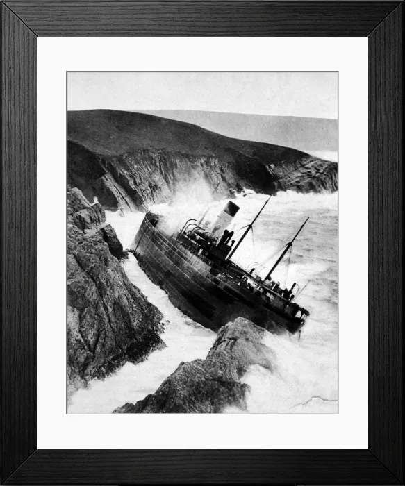 Framed Print : Wreck of the Herefordshire on the Cadigan coast, trapping th Framed Print : Wreck of the Herefordshire on the Cadigan coast, trapping th