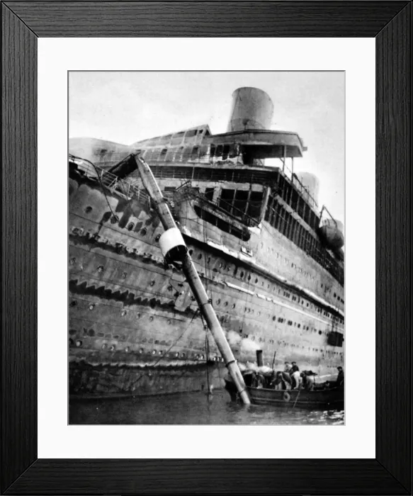 Framed Print : Burnt out liner L Atlantique, successfully brought into port Framed Print : Burnt out liner L Atlantique, successfully brought into port