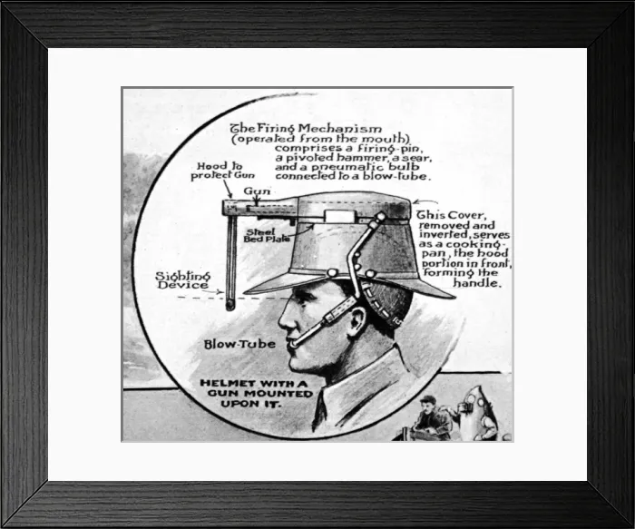 Framed Print : Curiosities and ingenuities from the Patent Office; Helmet w Framed Print : Curiosities and ingenuities from the Patent Office; Helmet w