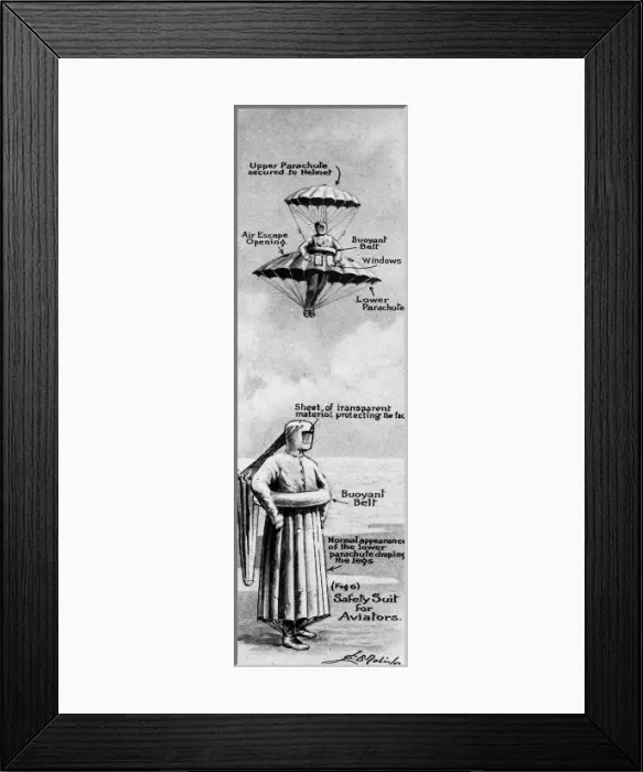 Framed Print : Curiosities from the Patent Office; Safety Suit for Aviators