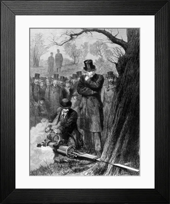 Framed Print : W. E. Gladstone watching a steam-driven saw, Tulse Hill, 1878 Framed Print : W. E. Gladstone watching a steam-driven saw, Tulse Hill, 1878