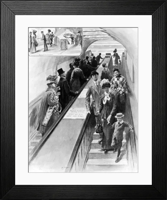 Framed Print : Londons new amusement: Up and down the escalator