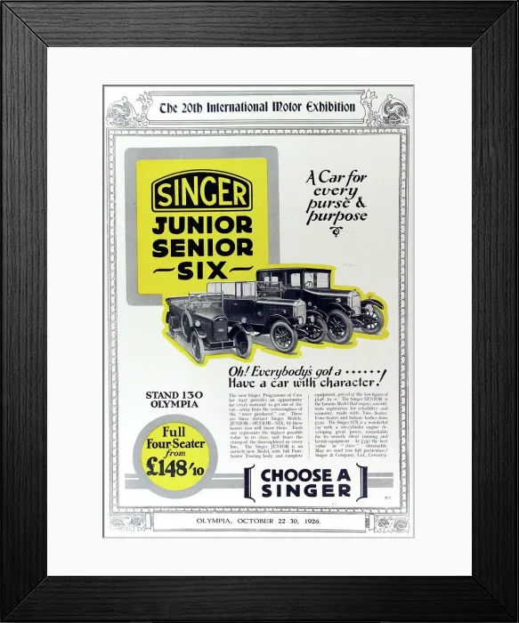 Framed Print : Advertisement for Singer cars Framed Print : Advertisement for Singer cars