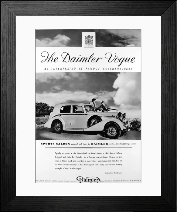 Framed Print : Advertisement for Daimler Vogue sports saloon car Framed Print : Advertisement for Daimler Vogue sports saloon car