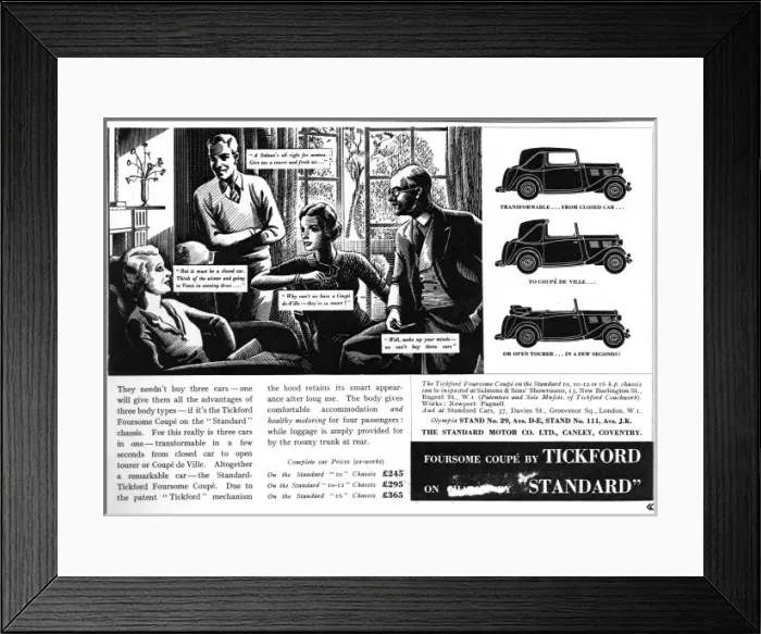 Framed Print : Advertisement for Foursome Coupe car
