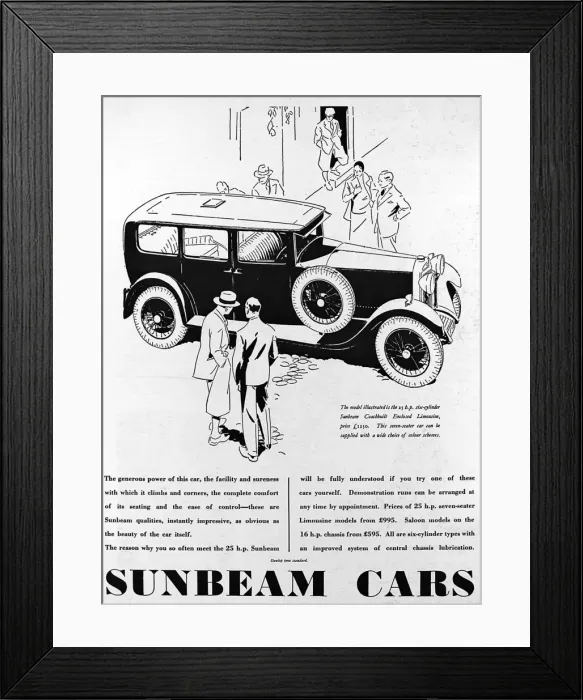 Framed Print : Advertisment for Sunbeam Cars Framed Print : Advertisment for Sunbeam Cars