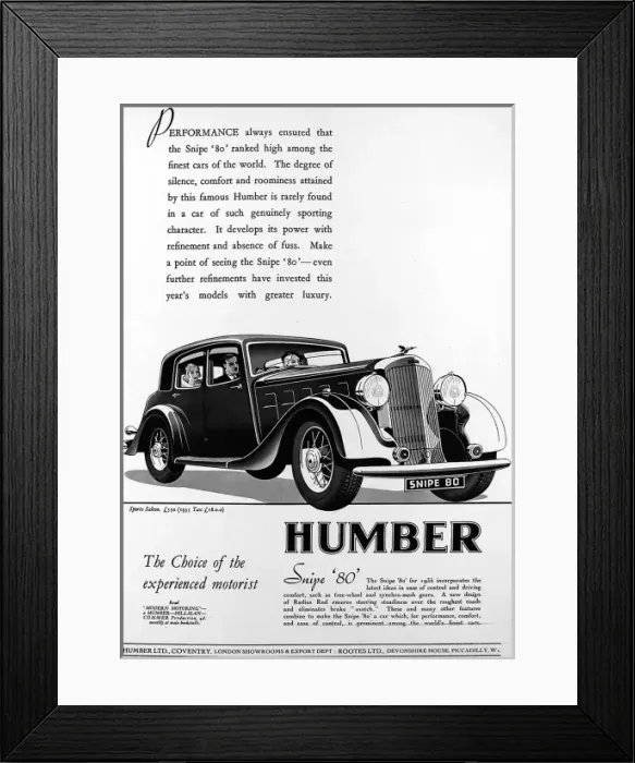 Framed Print : Advertisement for Humber cars Framed Print : Advertisement for Humber cars