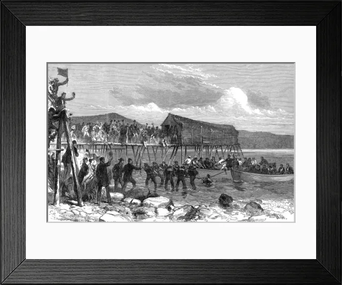 Framed Print : Landing the Atlantic cable in Hearts Content Bay, Newfoundl