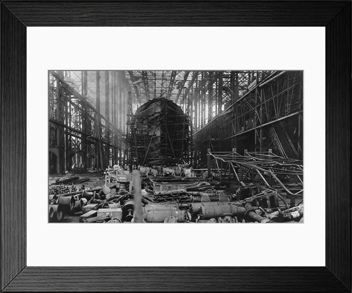 Framed Print : Destroyer on stock in a navy ship-building yard