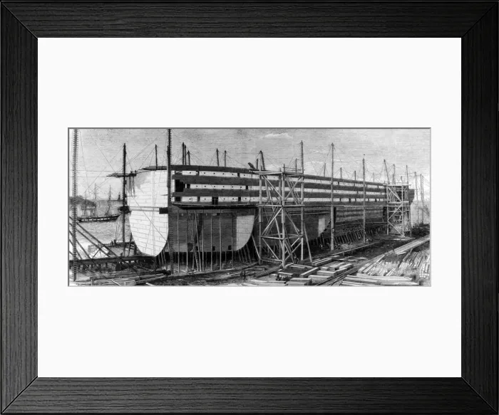 Framed Print : The Great Eastern steam ship under construction